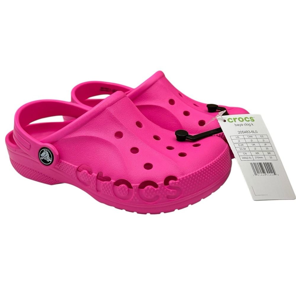 Crocs Baya Youth Girls Slip-on Clogs Size 2 (J2) Pink Water Friendly Lightweight